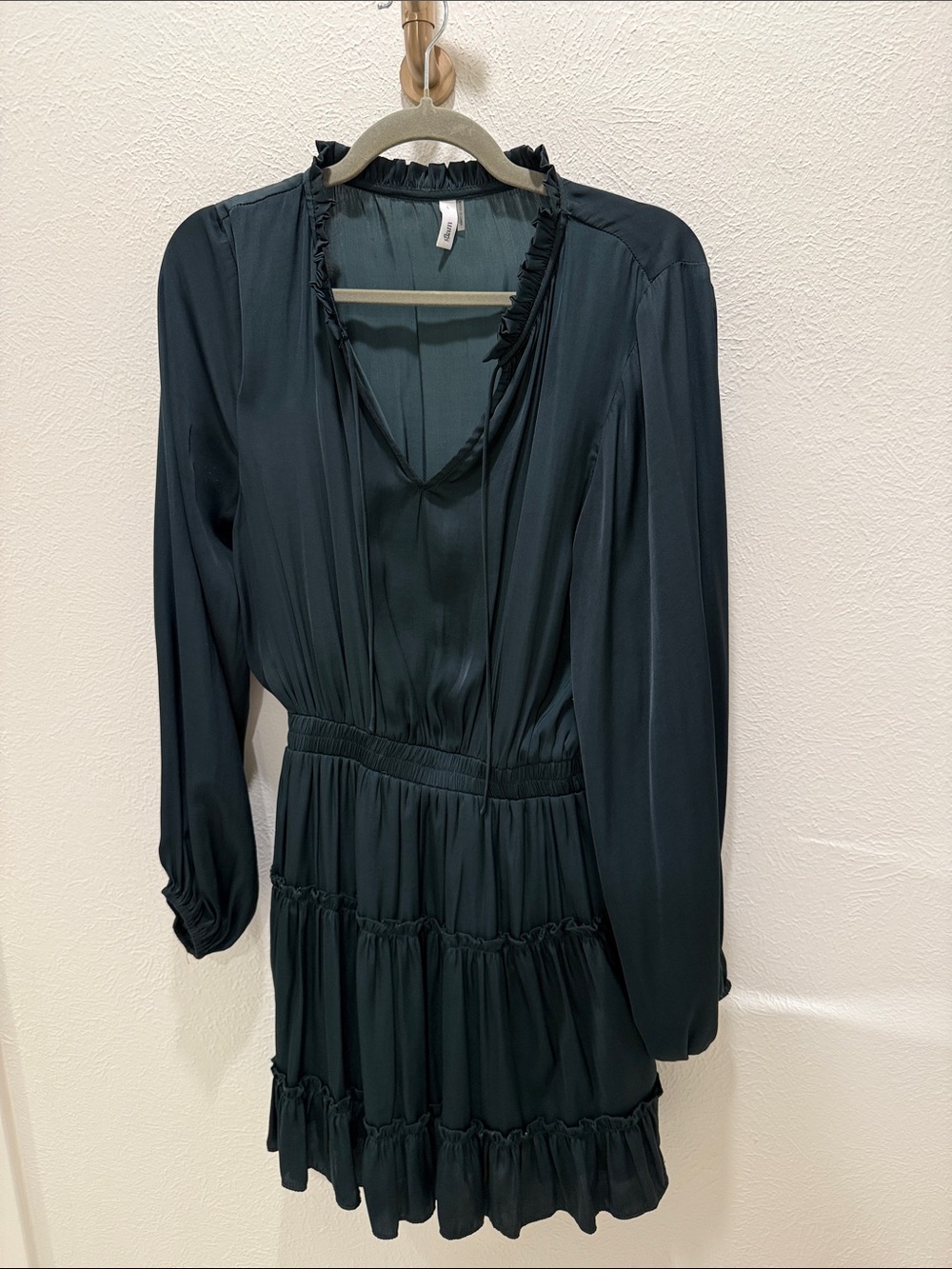 glam Black Long Sleeve Ruffle V-Neck Tiered Dress